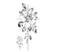 Faux tatouage autocollant à motif de fleurs noires, grande taille, autocollant temporaire for femmes, tatouages temporaires à transfert d'eau, DIY bricolage, 2 pièces(CH001)