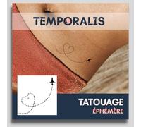 Faux Tatouage AVION - Temporalis® | Tatouage Ephemere Femme et Homme - Cosmétique Certifié UE, Encre Vegan & Waterproof - Dure 1 à 2 semaines [ Tattoo Avion avec cœur pointillé ]