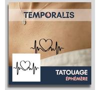 Faux Tatouage BATTEMENT DE COEUR - Temporalis® | Tatouage Ephemere Femme et Homme - Cosmétique Certifié UE, Encre Vegan & Waterproof - Dure 1 à 2 semaines [ Tattoo Pouls de l'amour ]