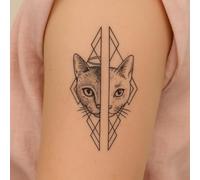 Faux Tatouage CHAT - Temporalis® | Tatouage Ephemere Femme et Homme - Cosmétique Certifié UE, Encre Vegan & Waterproof - Dure 1 à 2 semaines [ Tattoo Dualité féline ]