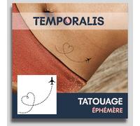 Faux Tatouage Coeur - ® Tatouage Ephemere Femme Et Homme ¿ Cosmétique Certifié Ue, Encre Vegan & Waterproof ¿ Dure 1 À 2 Semaines [ Tattoo Coeur Et Avion ]
