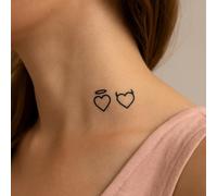 Faux Tatouage COEUR - Temporalis® | Tatouage Ephemere Femme et Homme - Cosmétique Certifié UE, Encre Vegan & Waterproof - Dure 1 à 2 semaines [ Tattoo Coeurs ange et démon ]