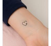 Faux Tatouage COEUR - Temporalis® | Tatouage Ephemere Femme et Homme - Cosmétique Certifié UE, Encre Vegan & Waterproof - Dure 1 à 2 semaines [ Tattoo Coeur et avion ]