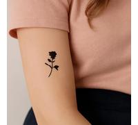 Faux Tatouage ROSE - Temporalis® | Tatouage Ephemere Femme et Homme - Cosmétique Certifié UE, Encre Vegan & Waterproof - Dure 1 à 2 semaines [ Tattoo Silhouette de rose ]