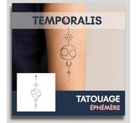 Faux Tatouage SIGNE ASTROLOGIQUE - Temporalis® | Tatouage Ephemere Femme et Homme - Cosmétique Certifié UE, Encre Vegan & Waterproof - Dure 1 à 2 semaines [ Tattoo Cancer - S-Long ]