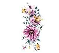 Faux tatouages imperméables for femme et fille, autocollant de bras, jambe, cuisse, jaune, tournesol, Rose, pivoine, papillon, fleur