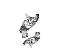 Faux tatouages temporaires imperméables for homme et femme, motif chat japonais mignon, tatouage semi-permanent, animal amusant(2pcs)