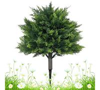 Faux Topiary, Artificial Cedar Tree, UV Resistant Outdoor Plant Decor, Ground Spike Included, Landscaping for Porch, Patio, Garden, Walkway, 17.72 inches PE Green 1 Piece