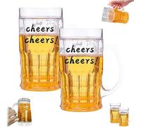 Faux verres à bière, 420 ml double couche drôle, tasse de bières farces, fausses tasses à bières doubles avec poignées, modèle mezzanine pour boissons de bar