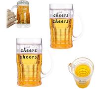 Faux verres à bière, double couche créative drôle, fausse tasse à bière double avec mezzanine, tasse à bière amusante avec poignées, tasses réalistes pour bars boissons