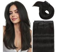 FAVE 100g Extensions de Cheveux Humains Naturels, 45 cm, 8 pièces | Noir Naturel, Cheveux Remy 100% Humains, base Peau PU, Micro-Perles, Sans Colle, Doubles Onglets, Réutilisable