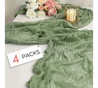 FAVE Chemin de Table 4 Pièce en Gaze de Coton 90 × 300 cm, Vert Sauge, Décoration de Table Boho pour Baby Shower, Mariage, Banquet