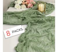 FAVE Chemin de Table 8 Pièce en Gaze de Coton 90 × 300 cm, Vert Sauge, Décoration de Table Boho pour Baby Shower, Mariage, Banquet