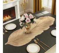 FAVE Chemin de Table Étroit 90 cm, en Vinyle Résistant à la Chaleur - Doré à Motifs Feuilles pour Décor de Mariage, Dîner