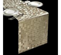 FAVE Chemin de Table Or 180 cm pour Tables Rectangulaires en Vinyle Imperméable et Résistant à la Chaleur, Réutilisable pour Mariage Banquet Fête (À Carreaux Dorés, 30x180 cm)
