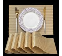 FAVE Lot de 4 Set de Table Carrés Dorés, Design en Blé, 30 x 45 cm | Résistant à la Chaleur, Facile à Nettoyer, Décoration de Table, Set de Table Lavable, Maison & Usage Quotidien