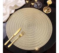 FAVE Lot de 6 Set de Table Ronds Dorés, Design en Gerbe de Blé (38cm) | Résistant à la Chaleur, Facile à Nettoyer, Décoration de Table, Set de Table Lavable, Maison & Usage Quotidien