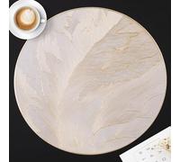 FAVE Lot de 6 Sets de Table Ronds en Vinyle à Motif Plume - Antidérapants et Faciles à Nettoyer - Or - Décoration de Table pour Fêtes (Lot de 6, Plume Dorée)