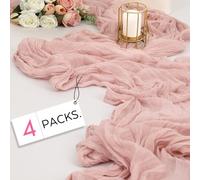 FAVE Lots de 4 Chemins de Table en Gaze 300 cm, Rose Poussiéreux - Décoration de Table pour Mariage & Baby Shower - Idée Cadeau Boho Chic