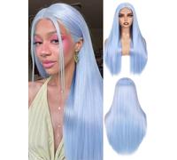 FAVE Perruque Bleu Clair 65 cm Longue Lisse pour Femme, Synthétique Résistant à la Chaleur, Style Sirène pour Cosplay et Usage Quotidien