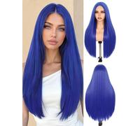 FAVE Perruque Bleu Foncé pour Femmes 65 cm Raie au Milieu Synthétique Longue et Naturellement Droite pour Tous les Jours, Soirée et Cosplay