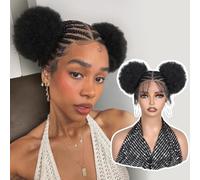 FAVE Perruque Tressée Cornrow Pour Femme - Fibre Synthétique à Dentelle Intégrale HD, Style Queue de Cheval Bou et Bouffant Afro (Noir Naturel)