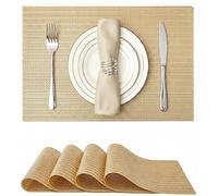 FAVE Sets de Table Carrés en Vinyle Doré - Lot de 6 - Anti-Chaleur - 30 x 45 cm - Lavables pour Fêtes, Mariage, Restaurant, Décoration Maison (Motif Épi de Blé Doré)