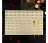 FAVE Sets de Table Carrés en Vinyle Doré - Lot de 6 - Anti-Chaleur - 30 x 45 cm - Lavables pour Fêtes, Mariage, Restaurant, Décoration Maison (Motif Lignes Dorées)