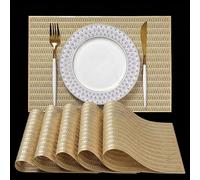 FAVE Sets de Table Lavable Carrés en Vinyle Doré, Lot de 6, 30 x 45 cm