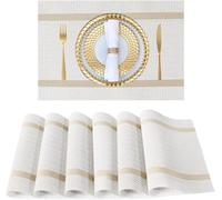 FAVE Sets de Table Lot de 4 Blanc - Tissé avec Un Fil Doré - Nappes de Table en Vinyle Durable - Décoration pour Mariage, Banquet, Anniversaire, Fête, Restaurant (Blanc, 30 x 45 cm)