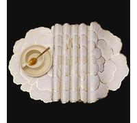 FAVE Sets de Table Ronds Fleuris Or - Lot de 4 - sous-Plateaux en Vinyle Réutilisables pour Mariage, Banquet, Anniversaire, Fête, Restaurant - Motif Pivoine Dorée