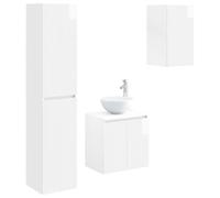 Favemtsl Ensemble de meubles de salle de bain 3 pièces Blanc brillant | Ensemble de meubles de salle de bain 3 pièces peu encombrants avec montage mural flexible, beaucoup d'espace de rangement et