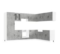 Favemtsl Kalmar Lot de 14 armoires de cuisine en bois gris béton | Cuisine modulaire encastrée avec beaucoup d'espace de rangement, pieds réglables en hauteur et surface facile d'entretien
