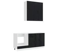 Favemtsl Lucca Lot de 5 armoires de cuisine en bois noir | Combinaison de 5 meubles de cuisine pratiques pour cuisine et salle à manger avec beaucoup d'espace de rangement et pieds