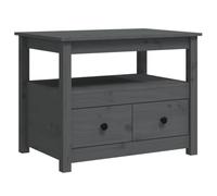 Favemtsl Table basse grise 71 x 49 x 55 cm en pin massif avec tiroirs | Table d'appoint compacte en bois véritable pour salon et salon, offre beaucoup d'espace grâce au compartiment de rangement et