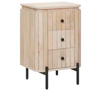 Favemtsl Table de chevet en bois massif de mangue, blanc, avec 3 tiroirs | Table d'appoint sculptée à la main en bois de manguier pour chambre et salon. Offre un espace de rangement pratique à côté du