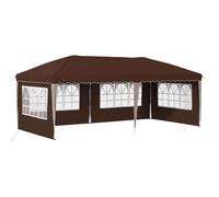 Favemtsl Tonnelle pliante 3 x 6 avec panneaux latéraux Marron | Tonnelle pliante réglable en trois hauteurs avec structure en acier robuste pour fêtes de jardin, mariages et événements.
