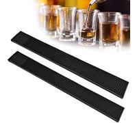 Favengo 2 PCS Tapis Bar Caoutchouc 60 * 8 cm Durable Tapis Cocktail Antidérapant Tapis Égouttoir Portable Anti-bactérien pour Gobelet Bière Café Bars Restaurants Salons de Coiffure Cuisine - Noir