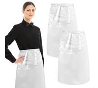Favengo 2 Pièces Demi Tablier Cuisine, Tabliers de Serveur avec Poche 70x67 cm, Tablier Long Blanc en Tissu, Demi Tabliers de Jardinage Homme et Femme, pour Pâtisserie Boulanger Jardin Restaurant