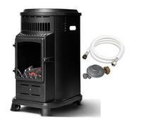 FAVEX - Chauffage d'appoint à gaz Belfort - Prêt à l'emploi livré avec tuyau et détendeur - Infrableu effet feu de cheminée - 6 puissances de chauffe Thermostat - Jusqu'à 40 m² - Noir