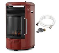 FAVEX - Poêle à gaz infrableu Volga Rouge brique- Chauffage d'appoint à gaz - Prêt à l'emploi livré avec tuyau et détendeur - Effet feu de cheminée - 6 puissances de chauffe Thermostat - Jusqu'à 40 m²
