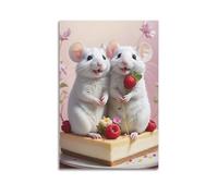 FAVIRXPYU Impression sur toile représentant deux souris sur un gâteau au fromage - Décoration murale moderne pour chambre à coucher - 30 x 45 cm
