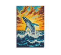 FAVIRXPYU Peinture à l'huile sur toile représentant une baleine qui saute hors de la mer (30 x 45 cm)