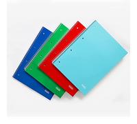 Favorit Cahiers spiralés A4, rayés, 5 pièces, papier 80 g/m², 1 rouge, 1 bleu, 1 vert, 1 turquoise + 1 couleur rotative