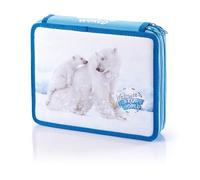 Favorit Grande trousse avec 2 fermetures éclair ours polaires pour l'école, remplissage avec 18 crayons + 12 feutres, 20 cm x 13 cm x 7,5 cm, 2 compartiments