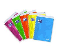 Favorit Lot de 5 cahiers à spirale A4, lignes carrées 4 mm, papier 90 g/m², couleurs fluo assorties