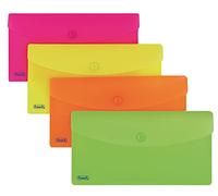 Favorit Lot de 5 enveloppes avec bouton néon, dl, polypropylène, opaque, couleurs assorties