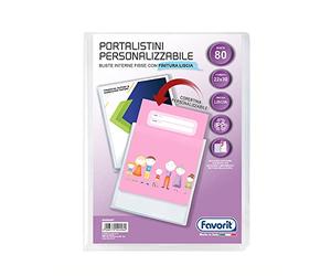 FAVORIT Porte-documents avec pochettes fixes et poche frontale personnalisable pour feuilles 80 enveloppes, 22 x 30 cm, transparent