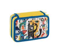 Favorit Trousse 3 compartiments pour l'école, avec papeterie, 20 x 13 x 7,5 cm, art bleu