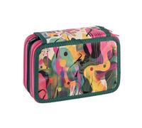 Favorit Trousse 3 compartiments pour l'école, avec papeterie, 20 x 13 x 7,5 cm, art vert